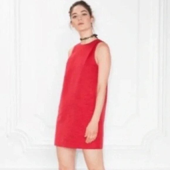 & Other Stories Red Sleeveless Shift Christmas Holiday Textured Mini Casua Dress - Picture 2 of 13